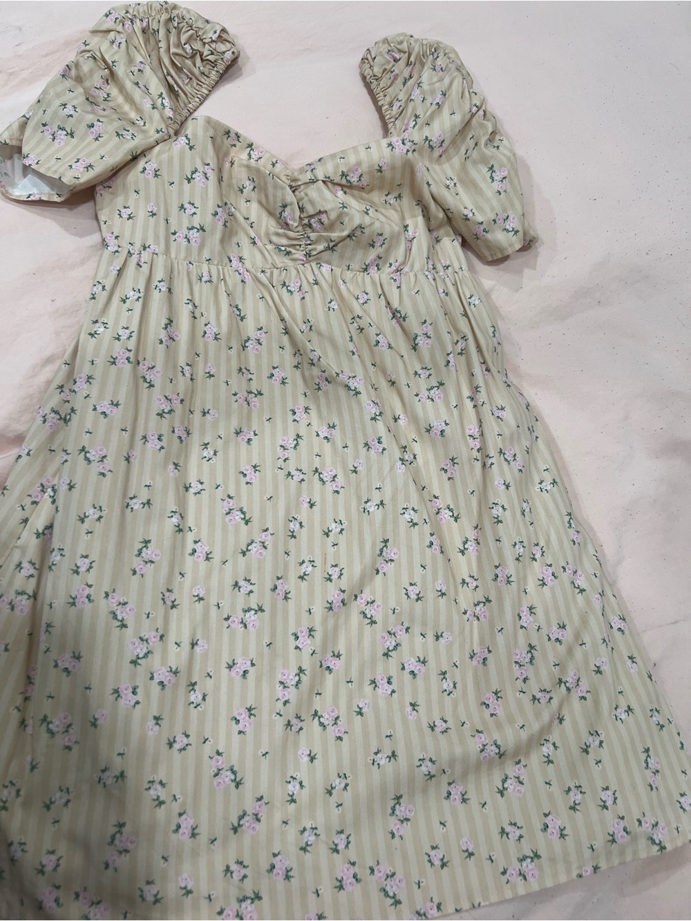 Gianni Bini Pale Green Floral Puff-Sleeve Mini Dress